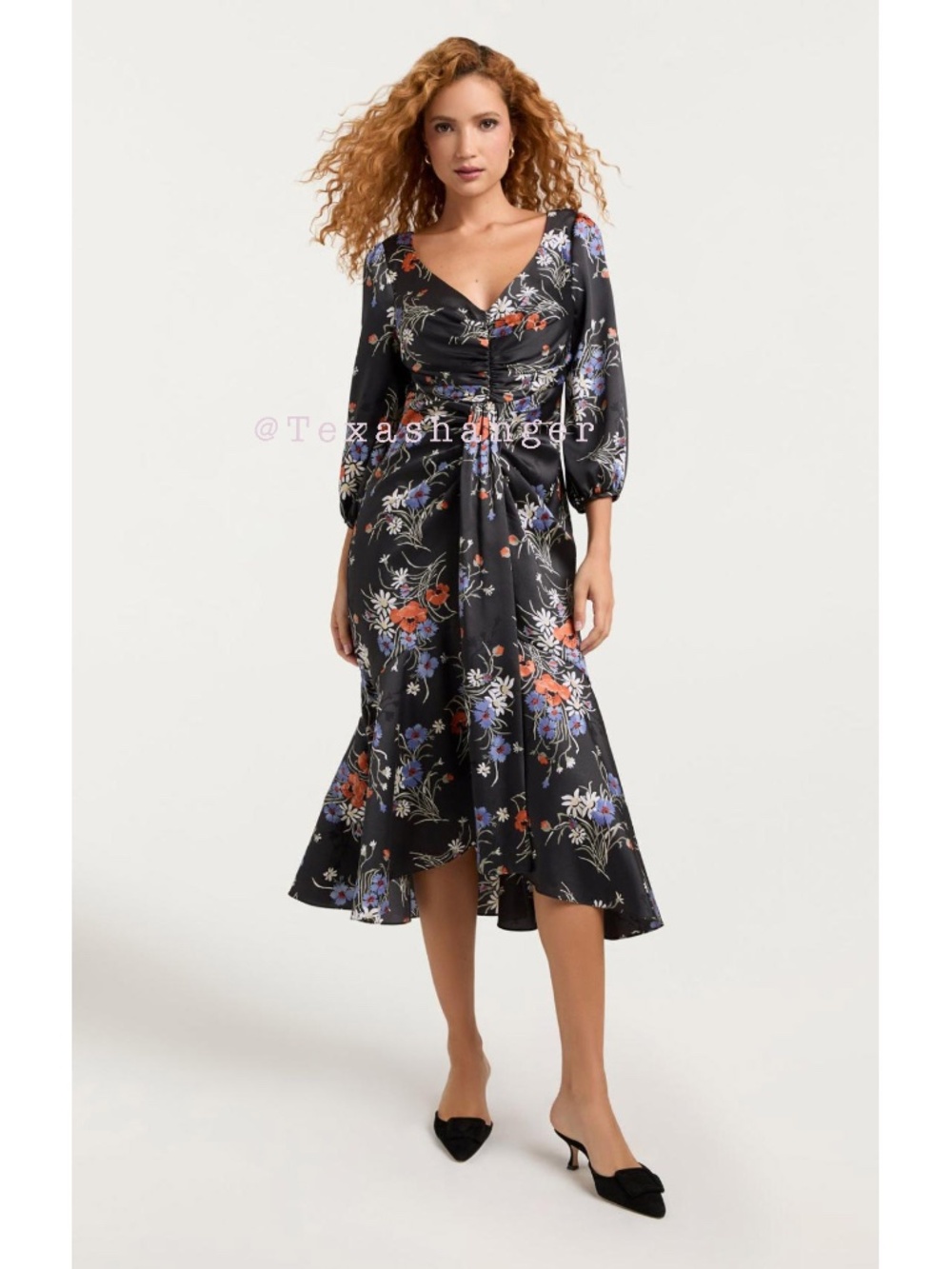 Cinq à Sept NWT Walker Satin Floral Midi-Dress Size 2 Obsidian Multi